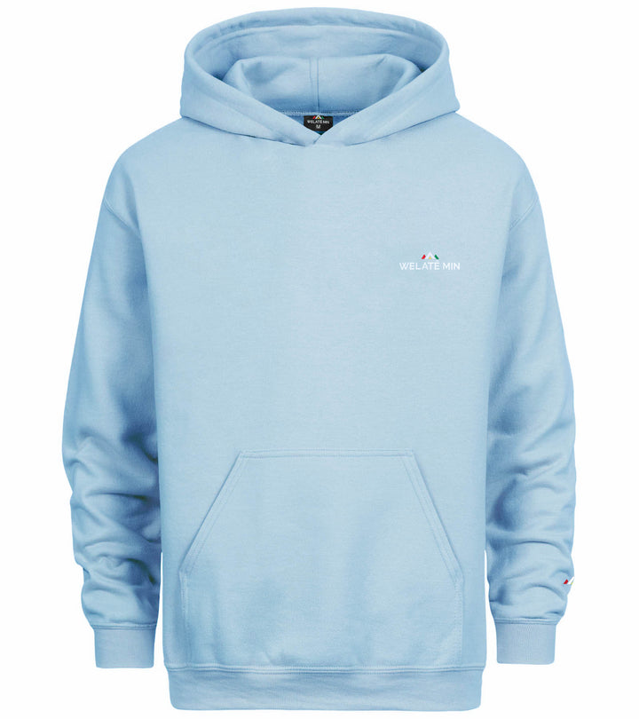 Hoodie baby blue logo biçûk 